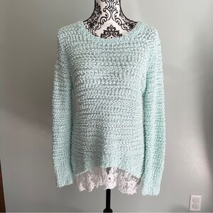 No Boundaries Light Mint Green Pullover Open Knit Sweater Lace Juniors Size XXL
